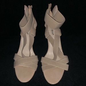 Bamboo tan strap wedge heels